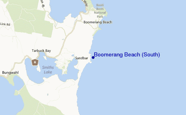locatiekaart van Boomerang Beach (South)
