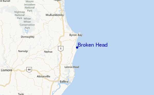 Broken Head Location Map