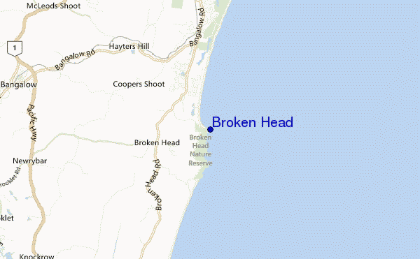 locatiekaart van Broken Head