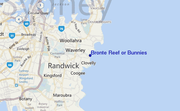 locatiekaart van Bronte Reef or Bunnies