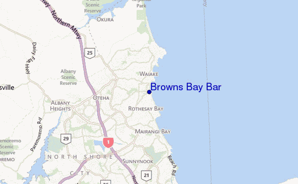 locatiekaart van Browns Bay Bar