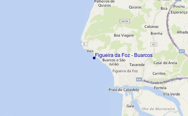 locatiekaart van Figueira da Foz - Buarcos
