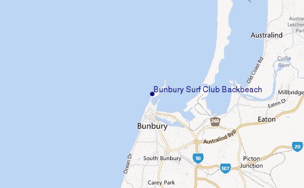 locatiekaart van Bunbury Surf Club Backbeach