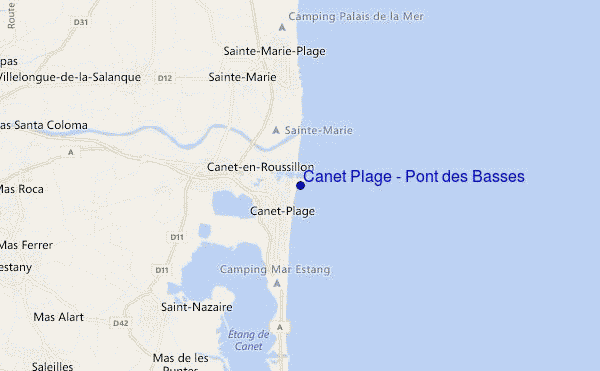 locatiekaart van Canet Plage - Pont des Basses