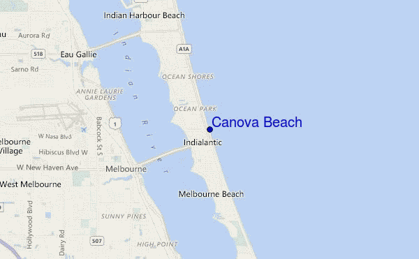 locatiekaart van Canova Beach