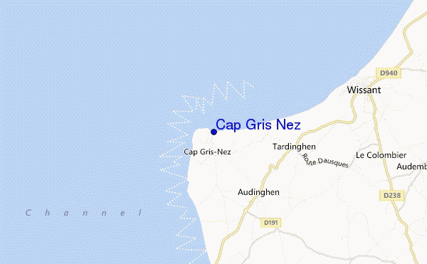 locatiekaart van Cap Gris Nez