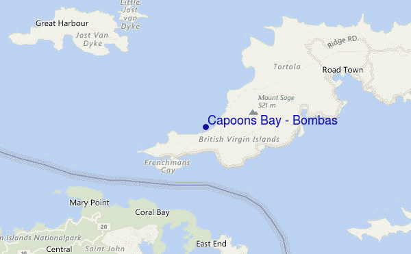 locatiekaart van Capoons Bay - Bombas