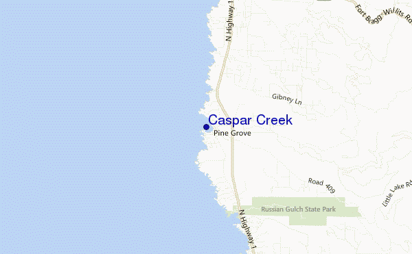 locatiekaart van Caspar Creek