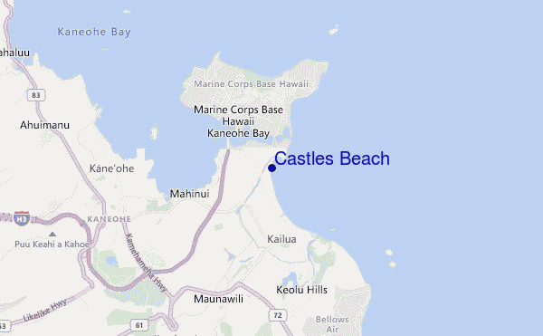 locatiekaart van Castles Beach