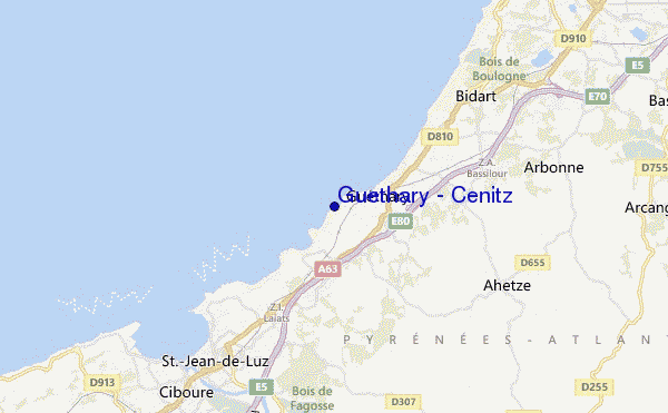locatiekaart van Guethary - Cenitz