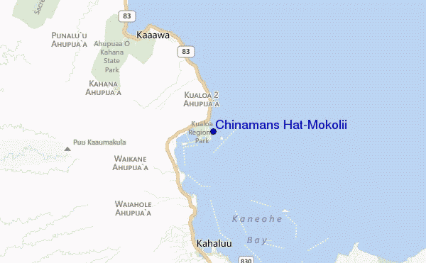 locatiekaart van Chinamans Hat/Mokolii