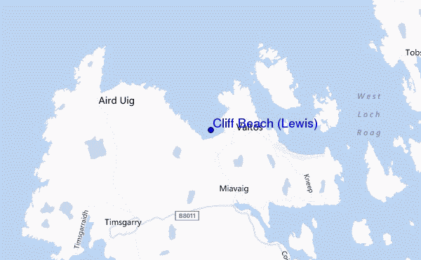 locatiekaart van Cliff Beach (Lewis)