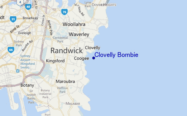 locatiekaart van Clovelly Bombie