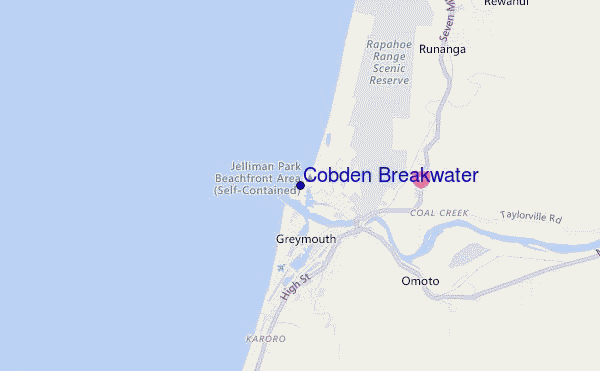 locatiekaart van Cobden Breakwater