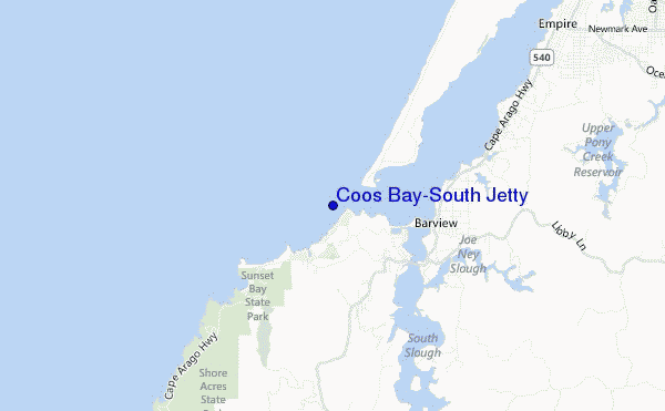 locatiekaart van Coos Bay-South Jetty