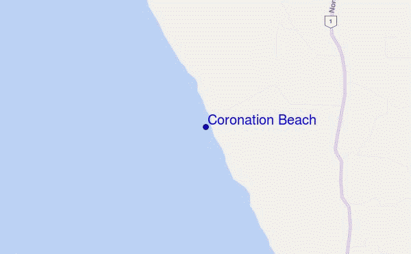 locatiekaart van Coronation Beach