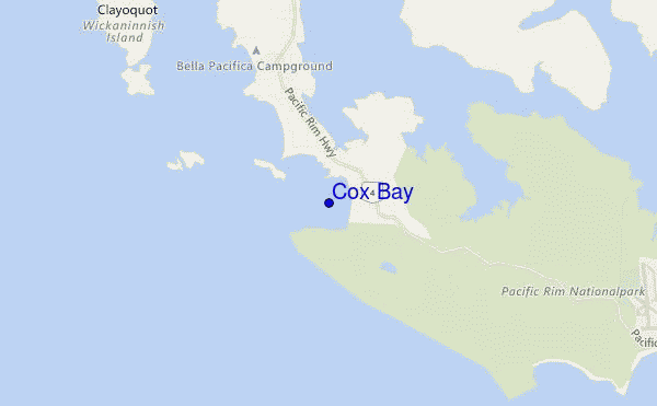 locatiekaart van Cox Bay