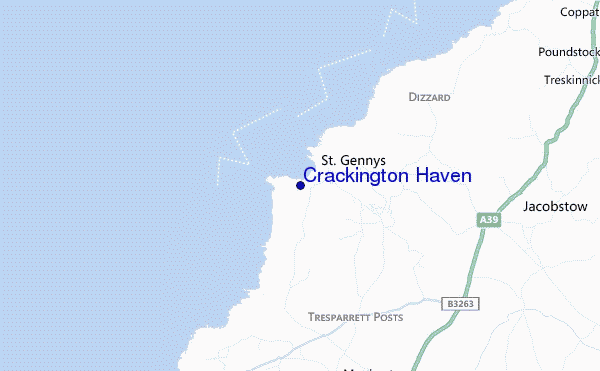 locatiekaart van Crackington Haven