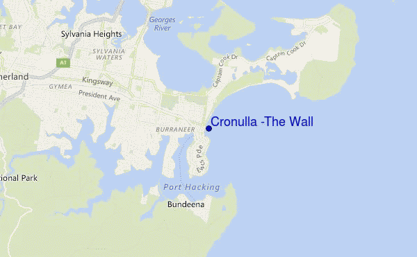 locatiekaart van Cronulla -The Wall