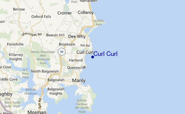 locatiekaart van Curl Curl