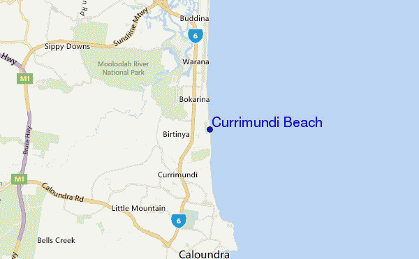 locatiekaart van Currimundi Beach