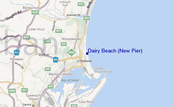 locatiekaart van Dairy Beach (New Pier)