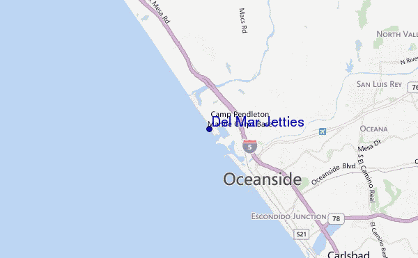 locatiekaart van Del Mar Jetties