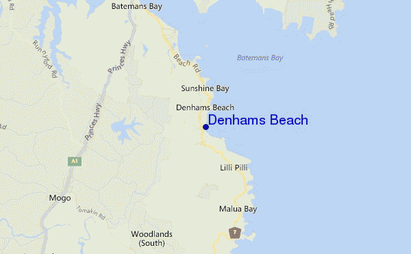locatiekaart van Denhams Beach