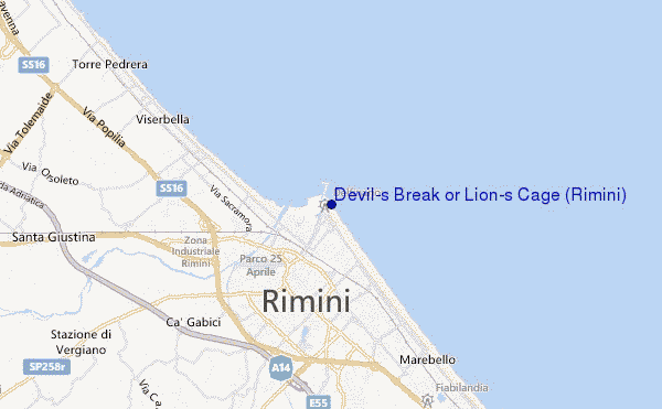 locatiekaart van Devil's Break or Lion's Cage (Rimini)