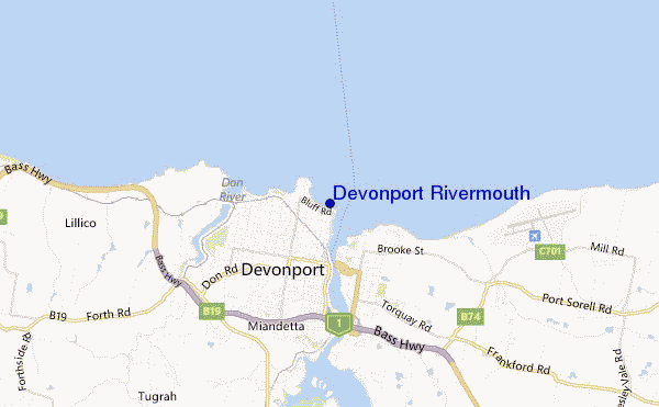locatiekaart van Devonport Rivermouth