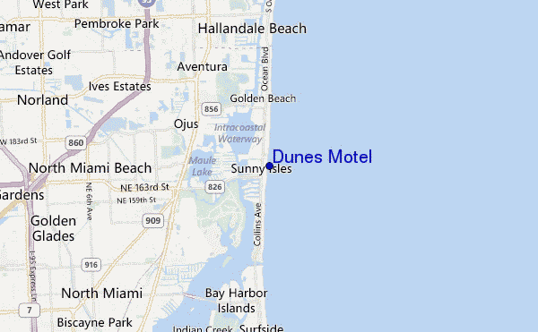 locatiekaart van Dunes Motel