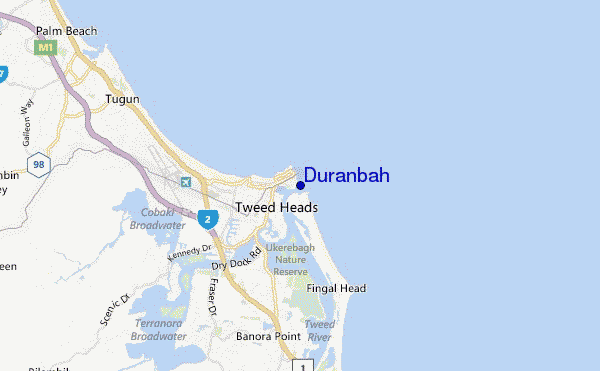 locatiekaart van Duranbah