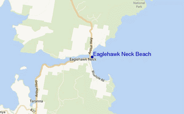 locatiekaart van Eaglehawk Neck Beach