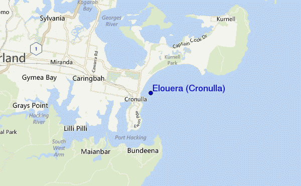 locatiekaart van Elouera (Cronulla)