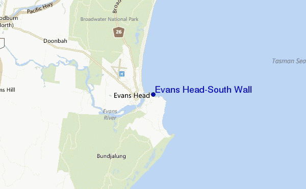 locatiekaart van Evans Head-South Wall