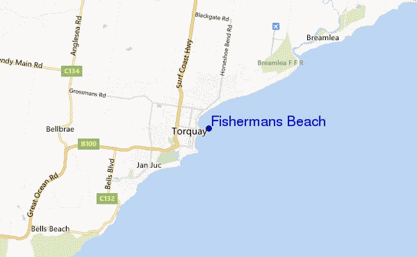 locatiekaart van Fishermans Beach
