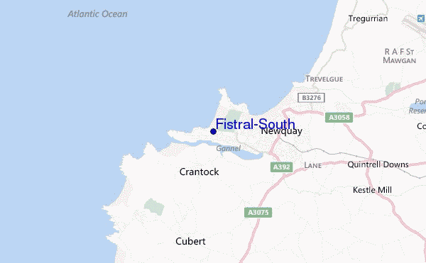 locatiekaart van Fistral-South