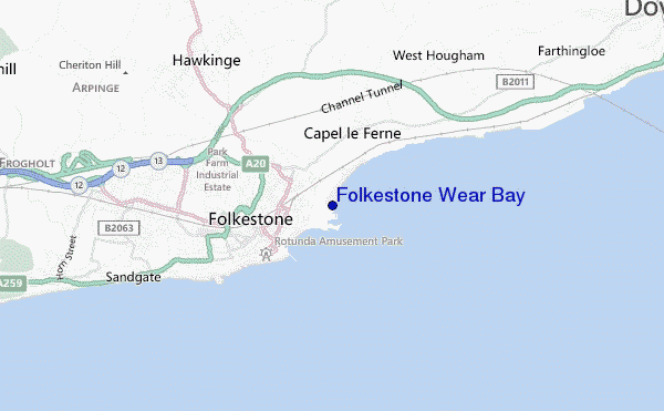 locatiekaart van Folkestone Wear Bay