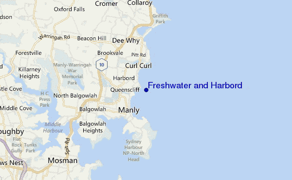 locatiekaart van Freshwater and Harbord