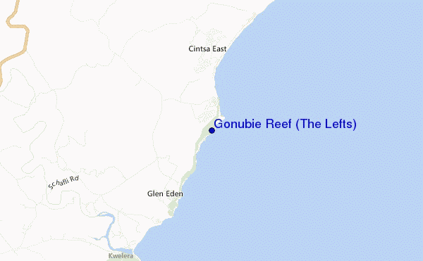 locatiekaart van Gonubie Reef (The Lefts)