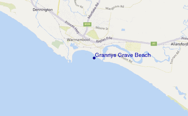 locatiekaart van Grannys Grave Beach