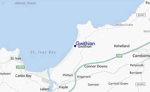 locatiekaart van Gwithian
