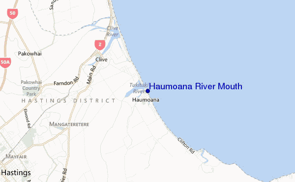 locatiekaart van Haumoana River Mouth
