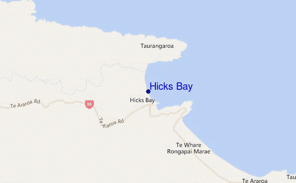 locatiekaart van Hicks Bay