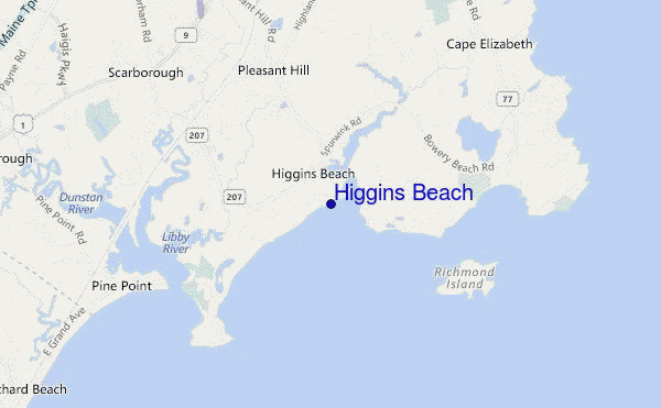 locatiekaart van Higgins Beach
