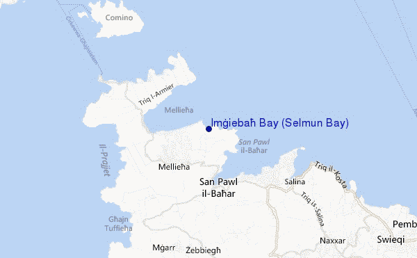 locatiekaart van Imġiebaħ Bay (Selmun Bay)