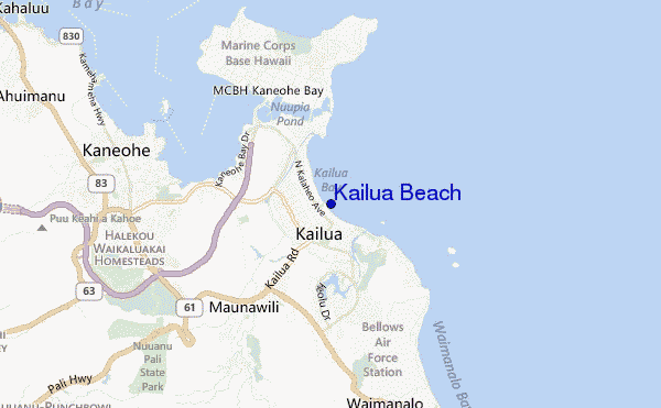 locatiekaart van Kailua Beach