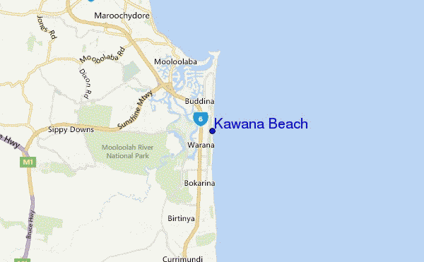 locatiekaart van Kawana Beach