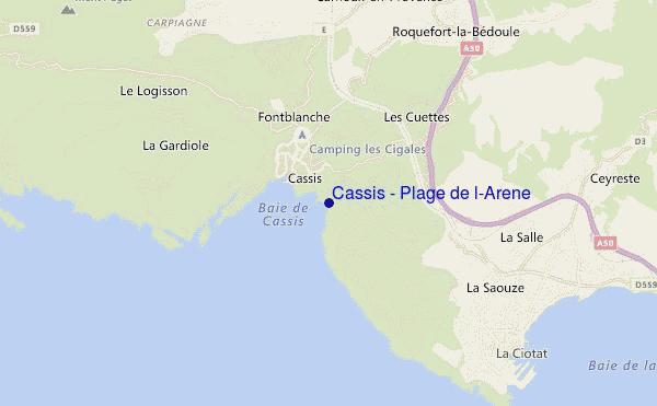 locatiekaart van Cassis - Plage de l'Arène