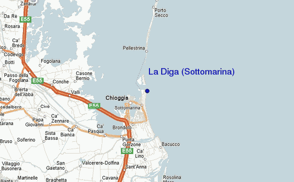 locatiekaart van La Diga (Sottomarina)